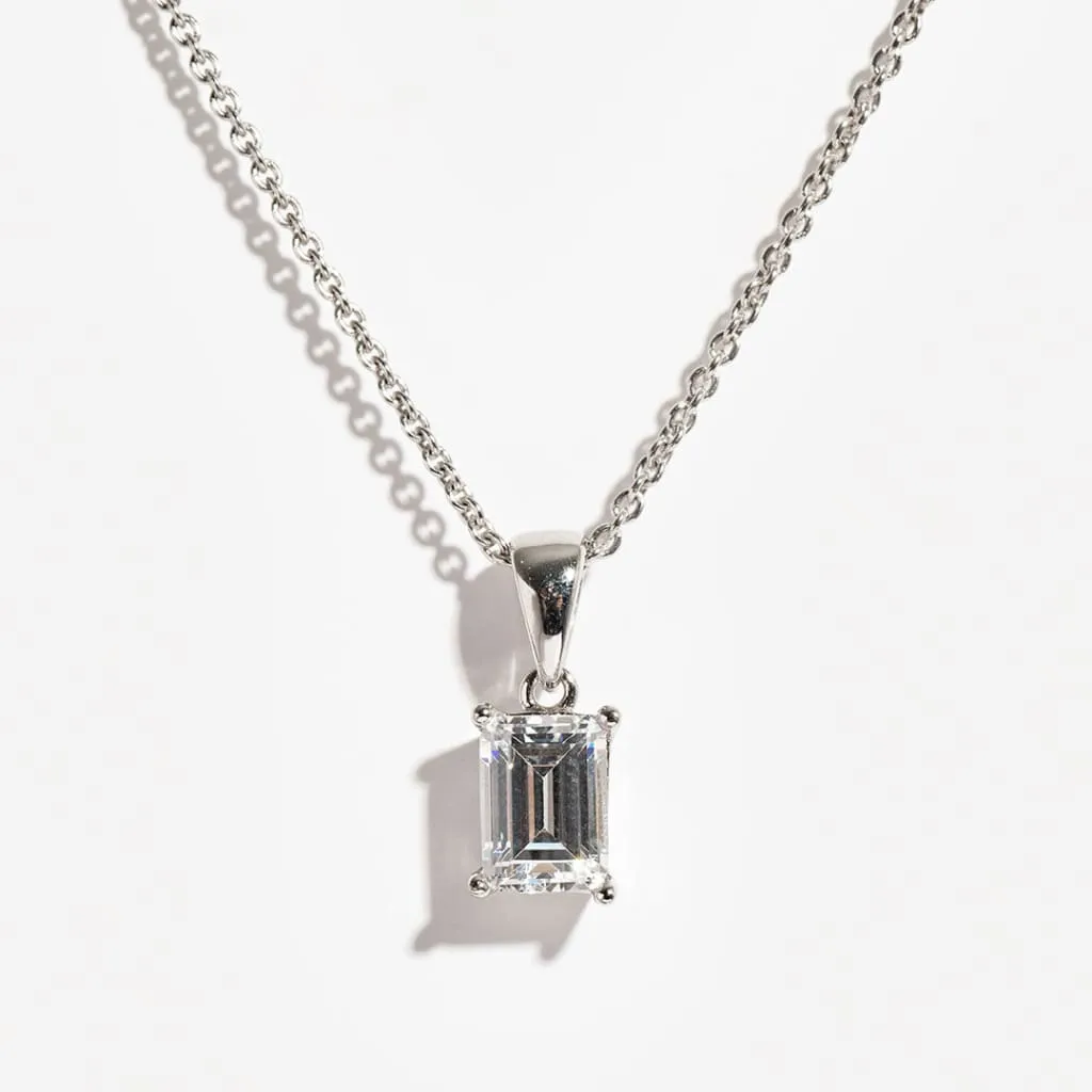 Emerald Cut Cubic Zirconia Necklace | Sterling Silver
