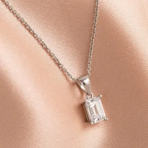 Emerald Cut Cubic Zirconia Necklace | Sterling Silver