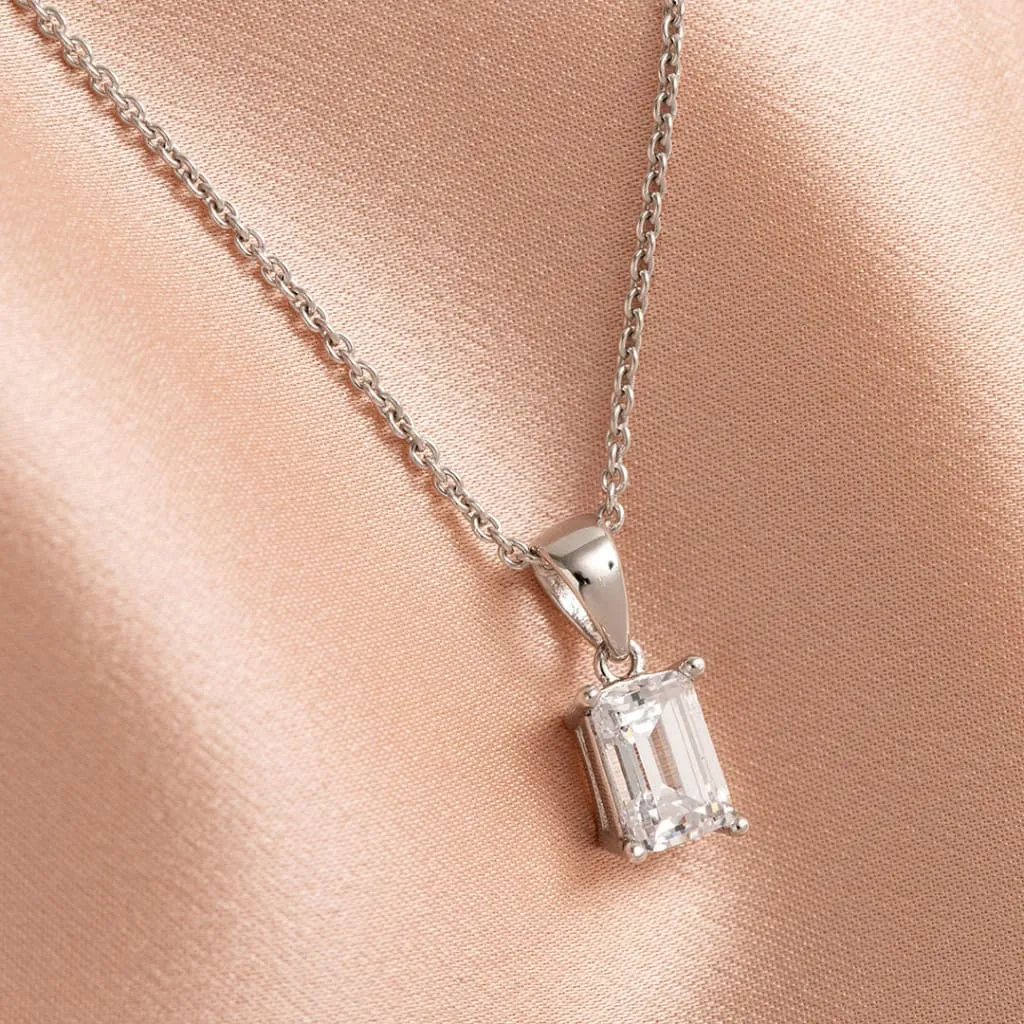 Emerald Cut Cubic Zirconia Necklace | Sterling Silver