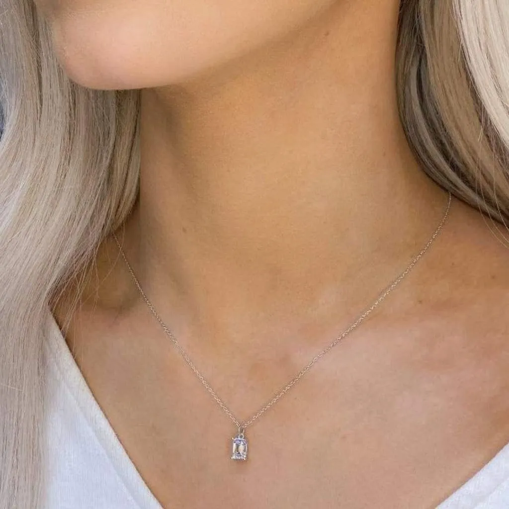 Emerald Cut Cubic Zirconia Necklace | Sterling Silver