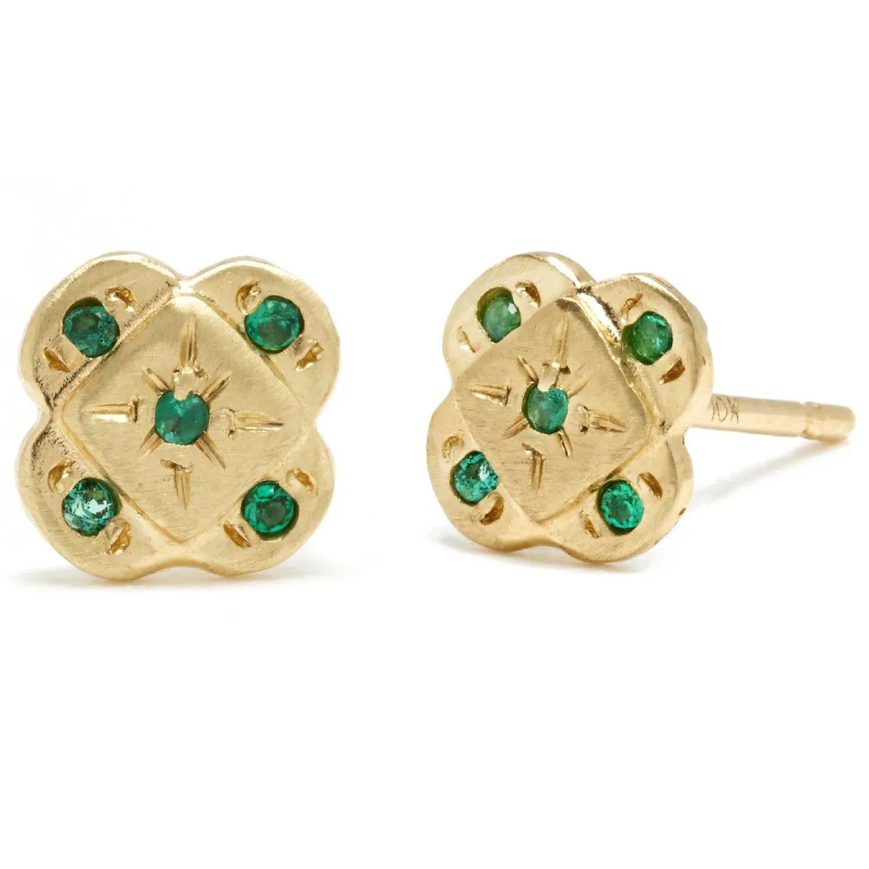Emerald Endless Knot   10k Gold Stud Earring
