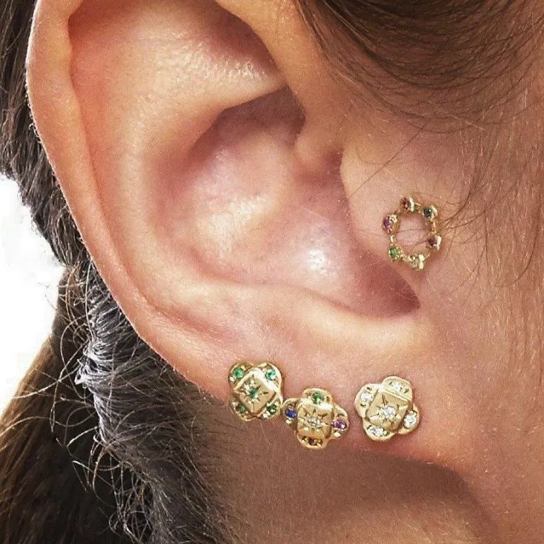 Emerald Endless Knot   10k Gold Stud Earring
