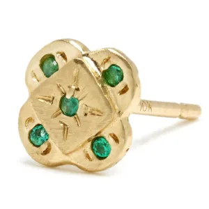 Emerald Endless Knot   10k Gold Stud Earring
