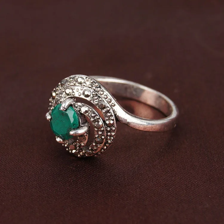 Engagement Ring Sterling Silver Jewelry Vintage Bohemia Green Gem Rings For Women Jewellery