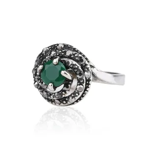 Engagement Ring Sterling Silver Jewelry Vintage Bohemia Green Gem Rings For Women Jewellery