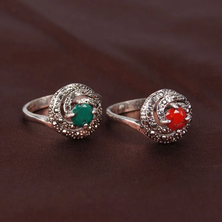 Engagement Ring Sterling Silver Jewelry Vintage Bohemia Green Gem Rings For Women Jewellery