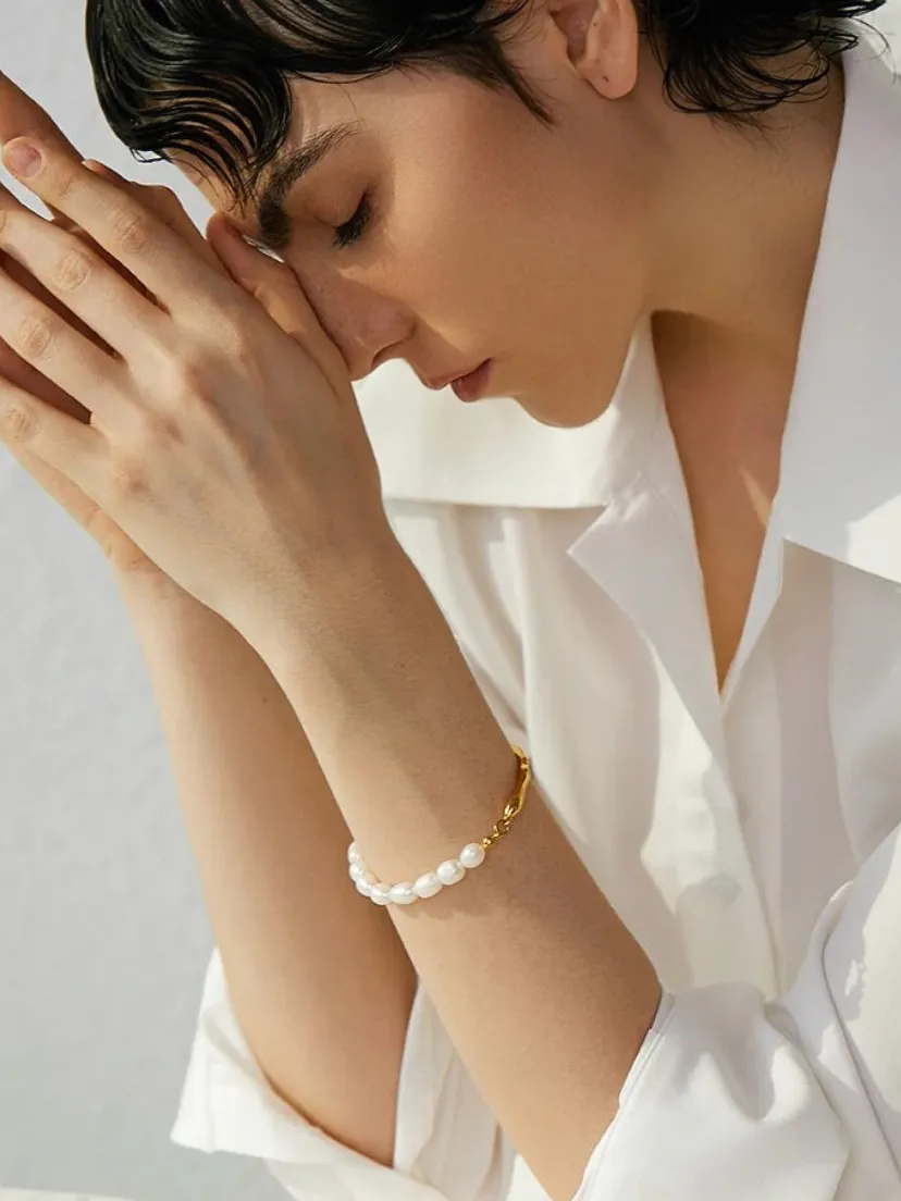 Enya Gold Tone Angelic Pearl Luxury Bracelet