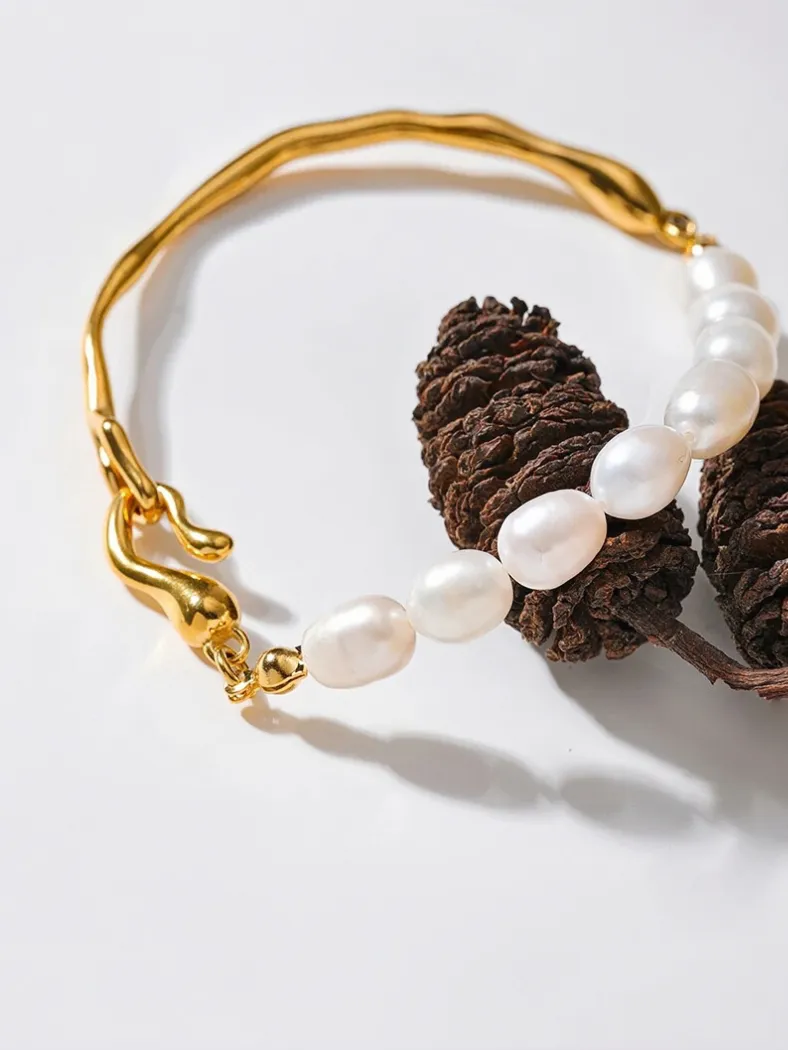 Enya Gold Tone Angelic Pearl Luxury Bracelet