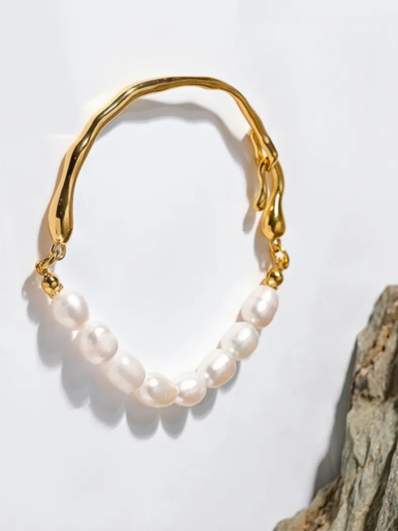Enya Gold Tone Angelic Pearl Luxury Bracelet