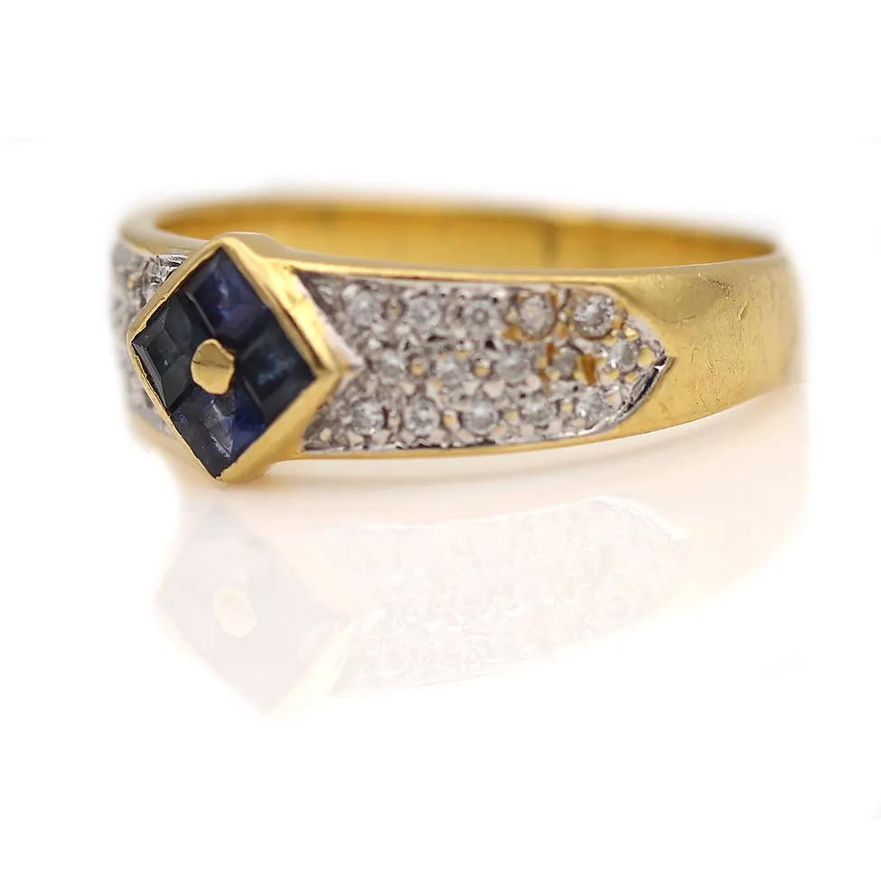 Estate .35 CTW Sapphire 18 Karat Round Cut Pave Set Diamond Vintage Gemstone Engagement Ring