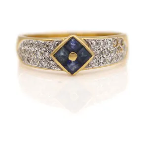 Estate .35 CTW Sapphire 18 Karat Round Cut Pave Set Diamond Vintage Gemstone Engagement Ring