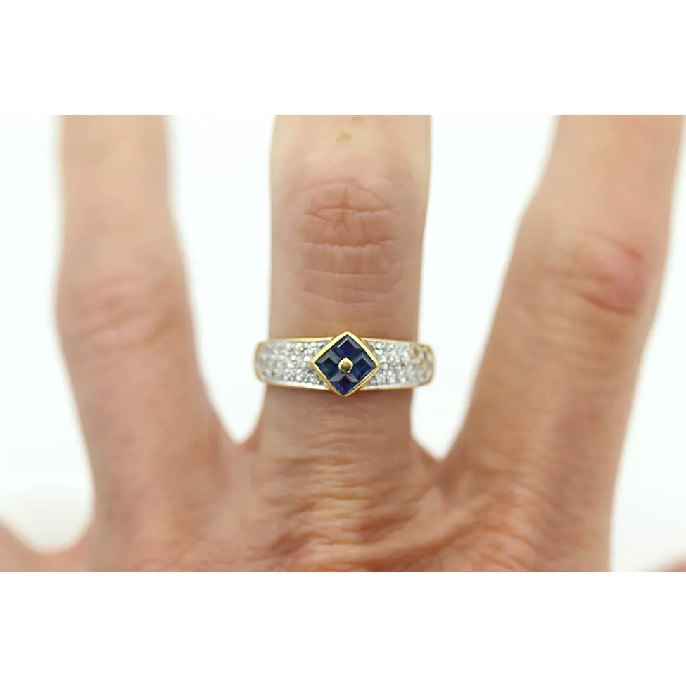 Estate .35 CTW Sapphire 18 Karat Round Cut Pave Set Diamond Vintage Gemstone Engagement Ring