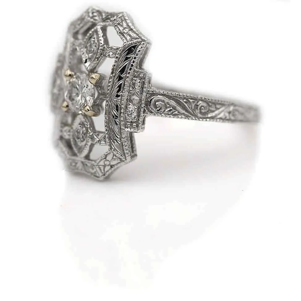 Estate North-South Old European Cut Diamond Dinner Ring