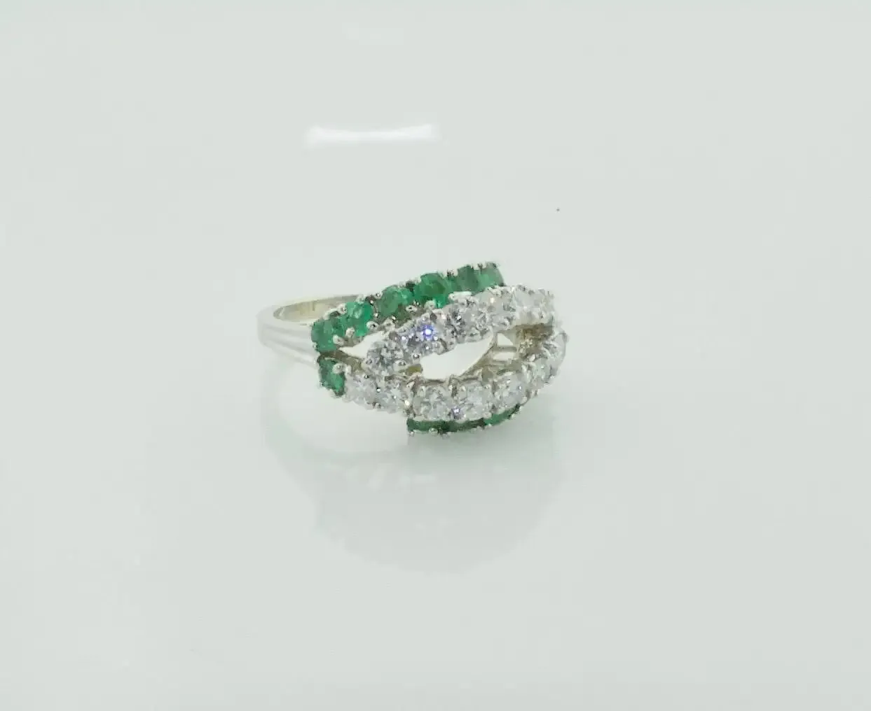 Estate Vintage Emerald and Diamond Ring in 18k White Gold