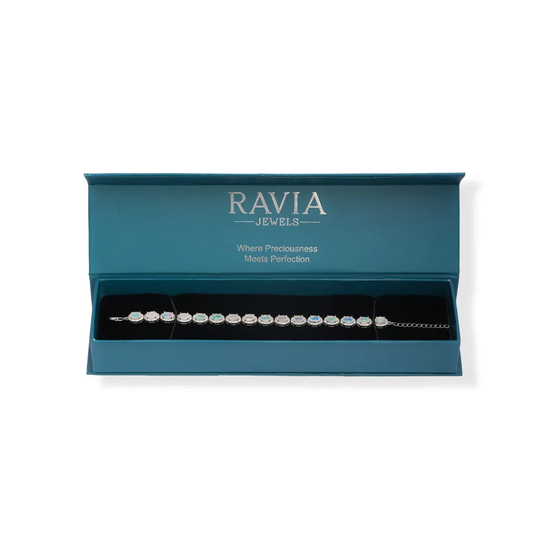Ethiopian Opal and Zircon Oval Bracelet - Elegance in Every Detail