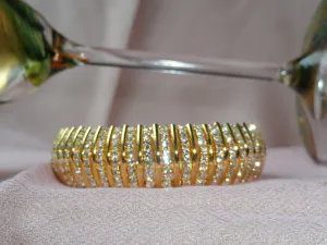 Ethnic white stone broad bangle. Indian, handmade wedding bangle bracelets. Gold covered brass wrist wear.  The "Queen's Band". From Artikrti.