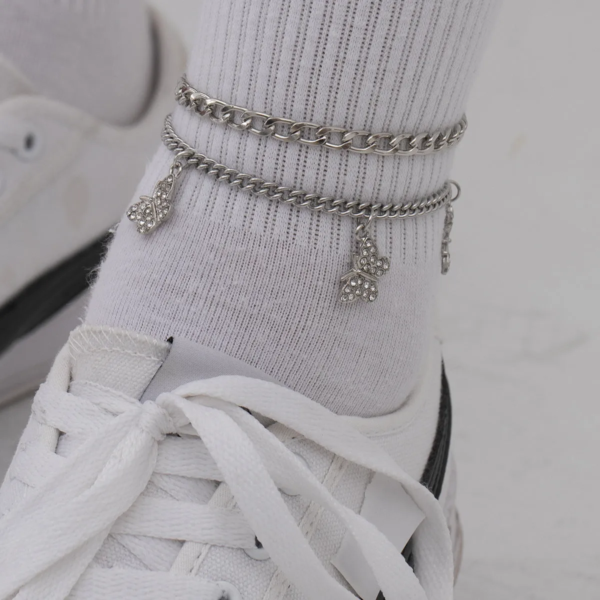 Exaggerated Geometric Alloy Butterfly Anklet Women