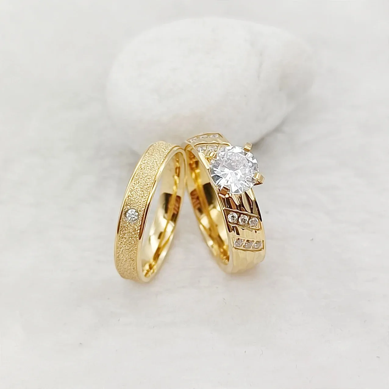 Exclusive 14k Gold Plated CZ Diamond Wedding Rings for Couples
