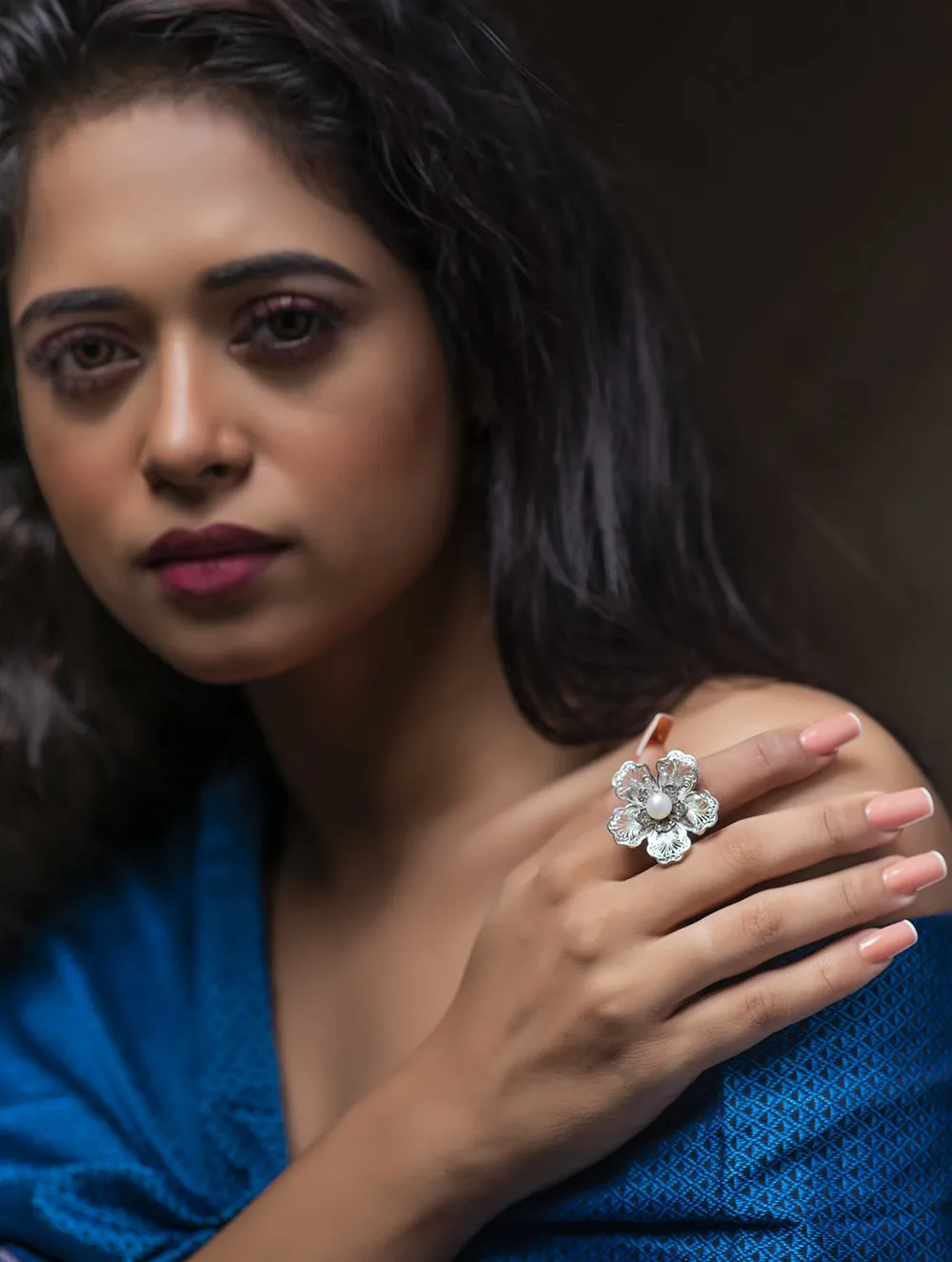 Exclusive Sterling Silver Filigree Ring - Pearl Rose