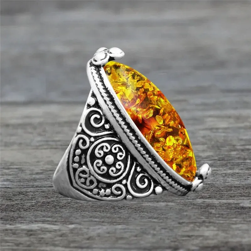 Eye Shape Synthetic Ambers Rings For Women