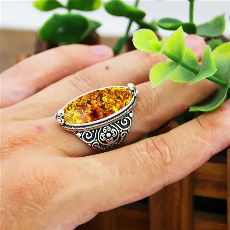 Eye Shape Synthetic Ambers Rings For Women