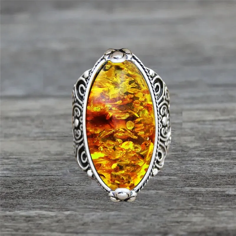 Eye Shape Synthetic Ambers Rings For Women