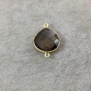 Faceted Smoky Hydro Quartz Heart/Teardrop Shaped Bezel Connector - 18mm x 18mm - Sold Individually