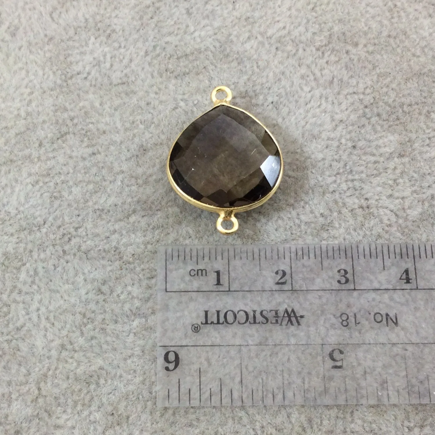 Faceted Smoky Hydro Quartz Heart/Teardrop Shaped Bezel Connector - 18mm x 18mm - Sold Individually