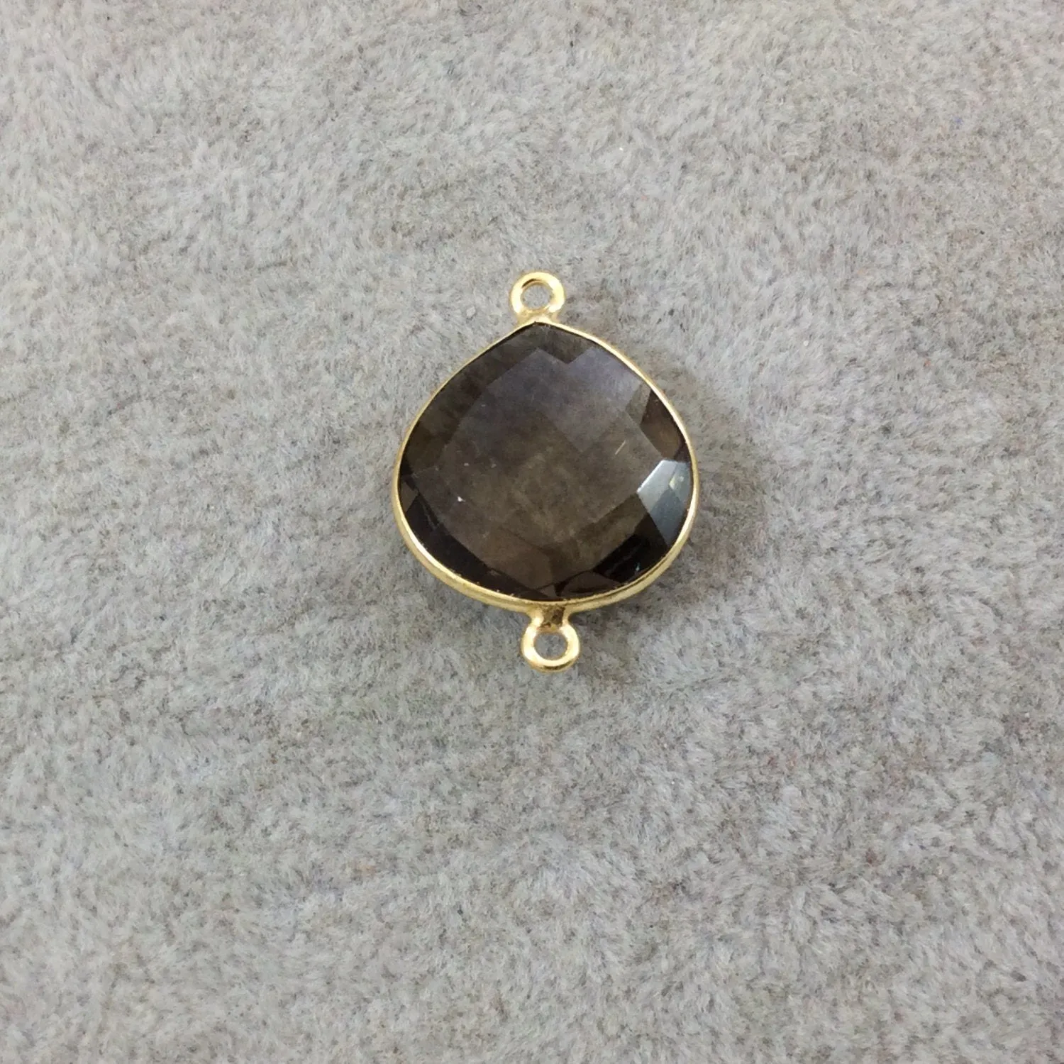 Faceted Smoky Hydro Quartz Heart/Teardrop Shaped Bezel Connector - 18mm x 18mm - Sold Individually