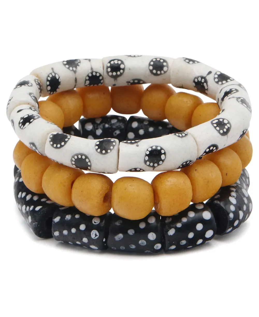 Fairtrade Modern Glass African Beaded Bracelets, Set of 3