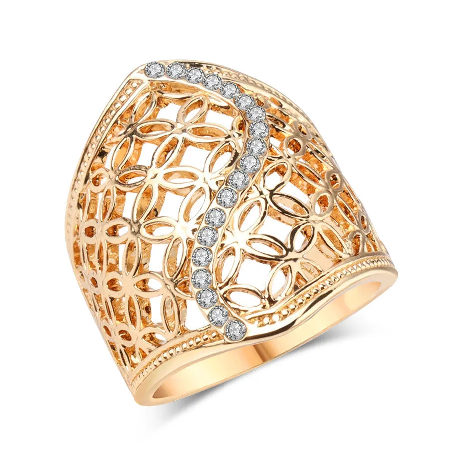 Fashion Hollow Big Ring For Women Gold Color Fine  Ring