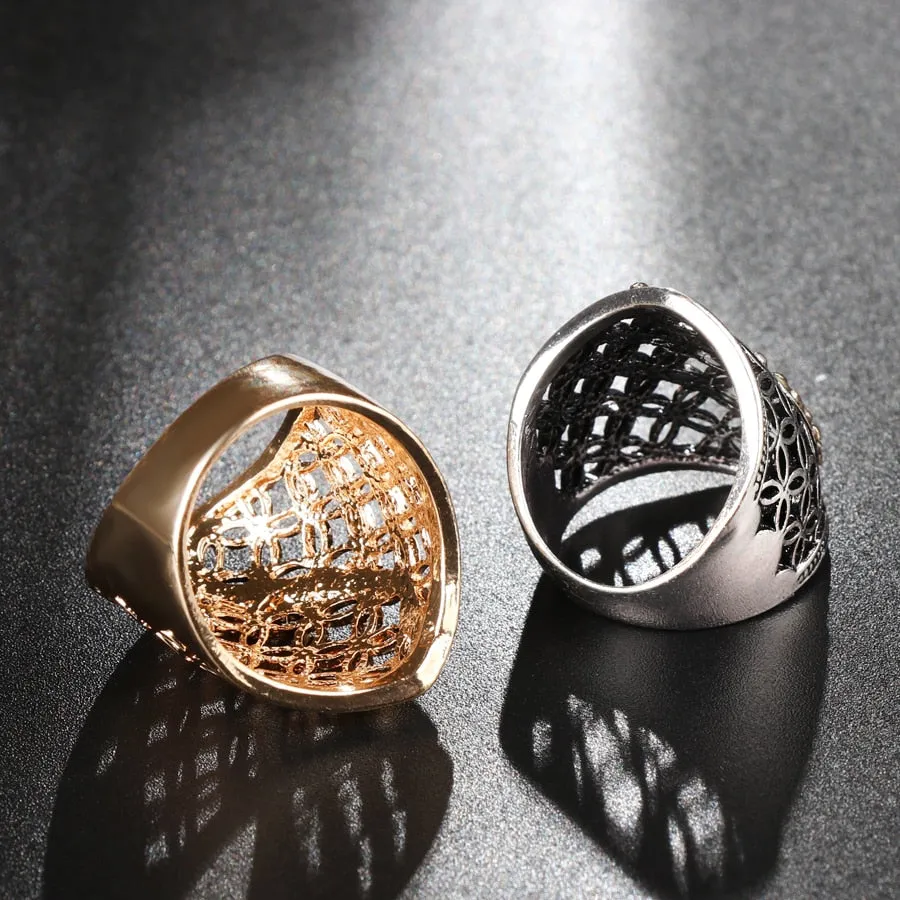 Fashion Hollow Big Ring For Women Gold Color Fine  Ring