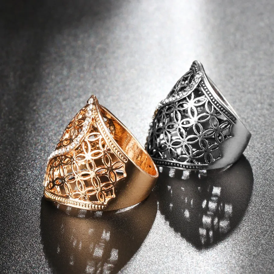 Fashion Hollow Big Ring For Women Gold Color Fine  Ring