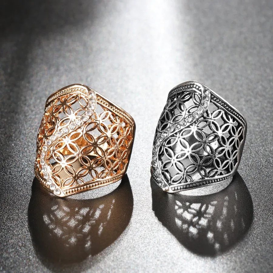 Fashion Hollow Big Ring For Women Gold Color Fine  Ring