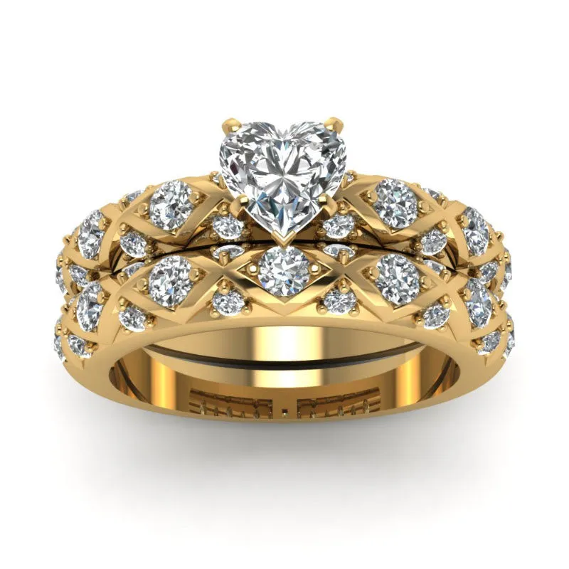 Fashion Jewelry Couple Rings Romantic Heart Zircon Ring Set