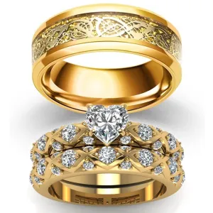 Fashion Jewelry Couple Rings Romantic Heart Zircon Ring Set