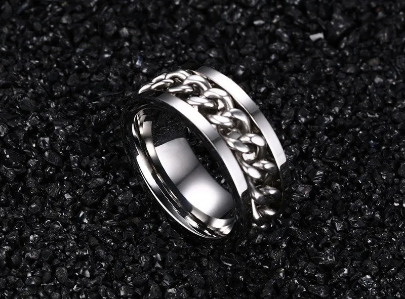 Fashion Men's Ring The Punk Rock Accessories Stainless Steel Black Chain Spinner Rings For Men