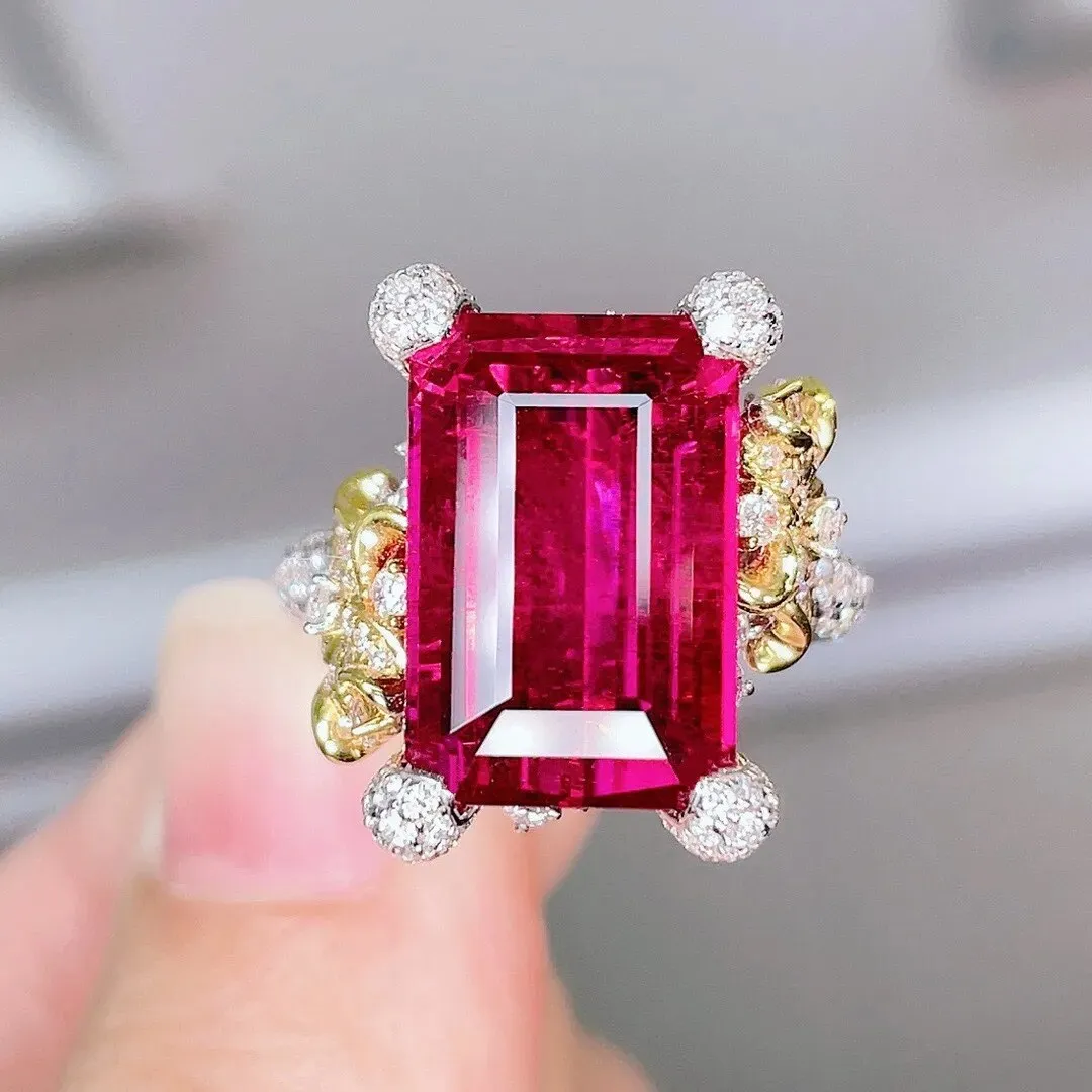 Fashion Rectangle Rose Red Tourmaline Rings For Women