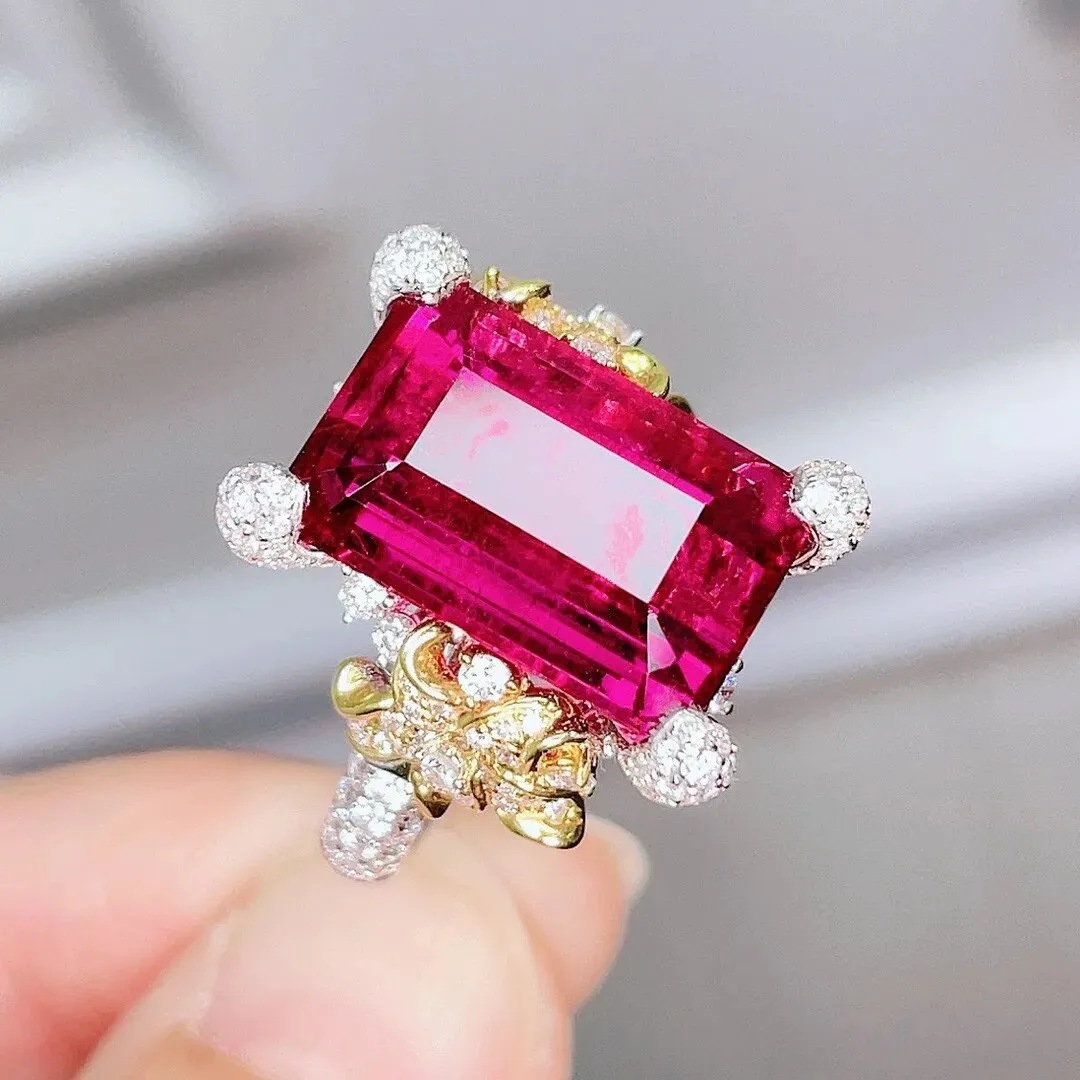 Fashion Rectangle Rose Red Tourmaline Rings For Women