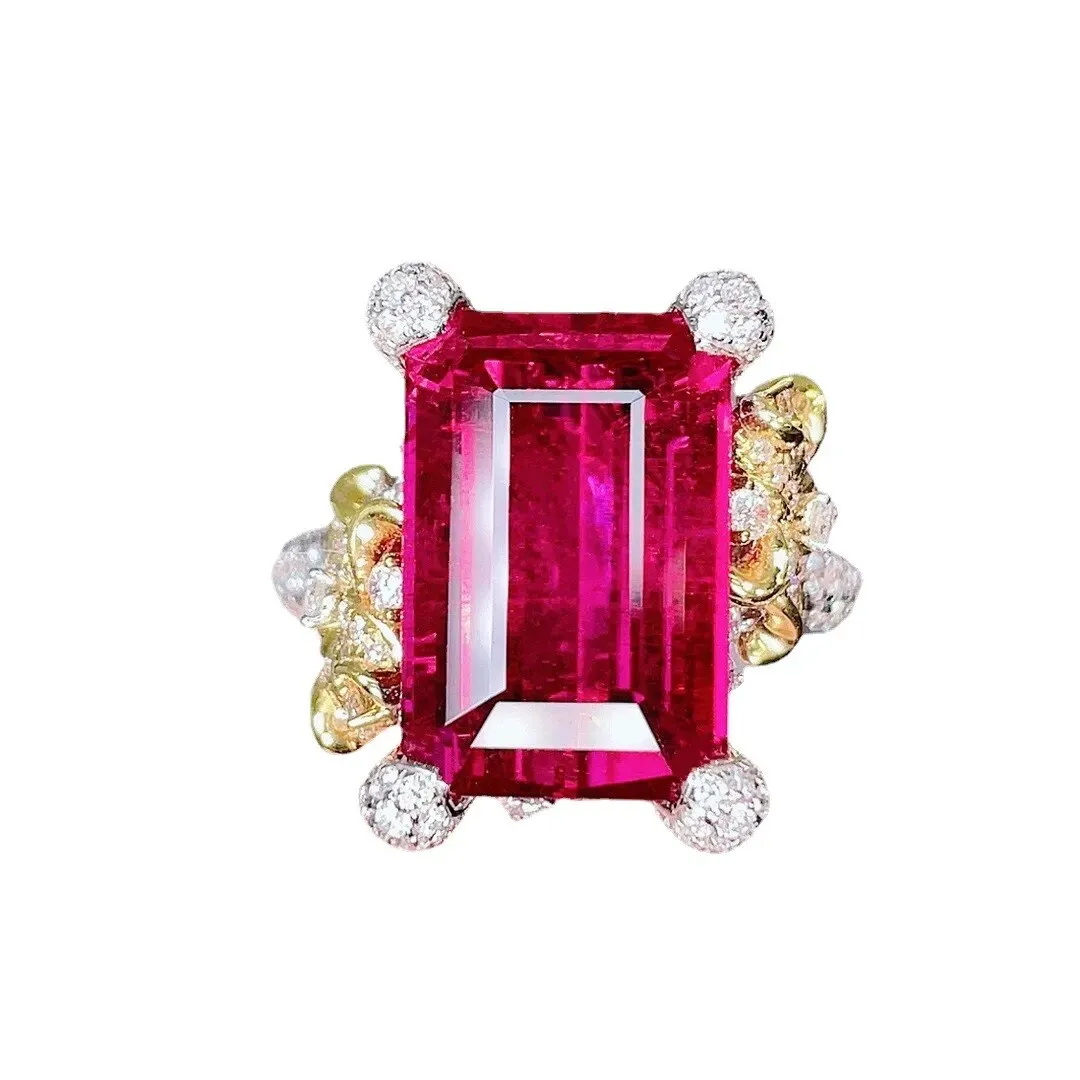 Fashion Rectangle Rose Red Tourmaline Rings For Women