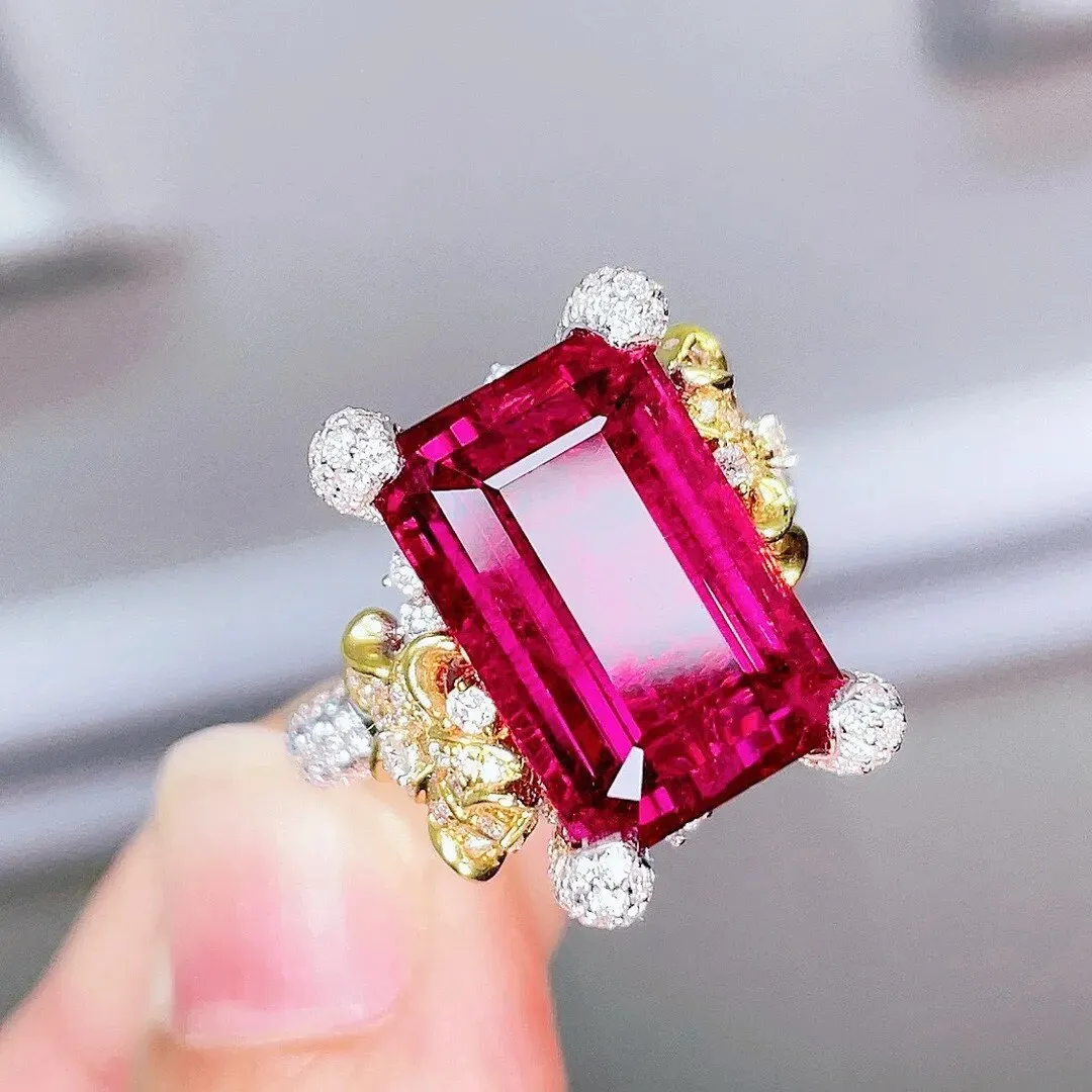 Fashion Rectangle Rose Red Tourmaline Rings For Women