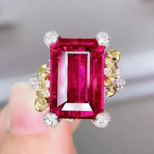 Fashion Rectangle Rose Red Tourmaline Rings For Women