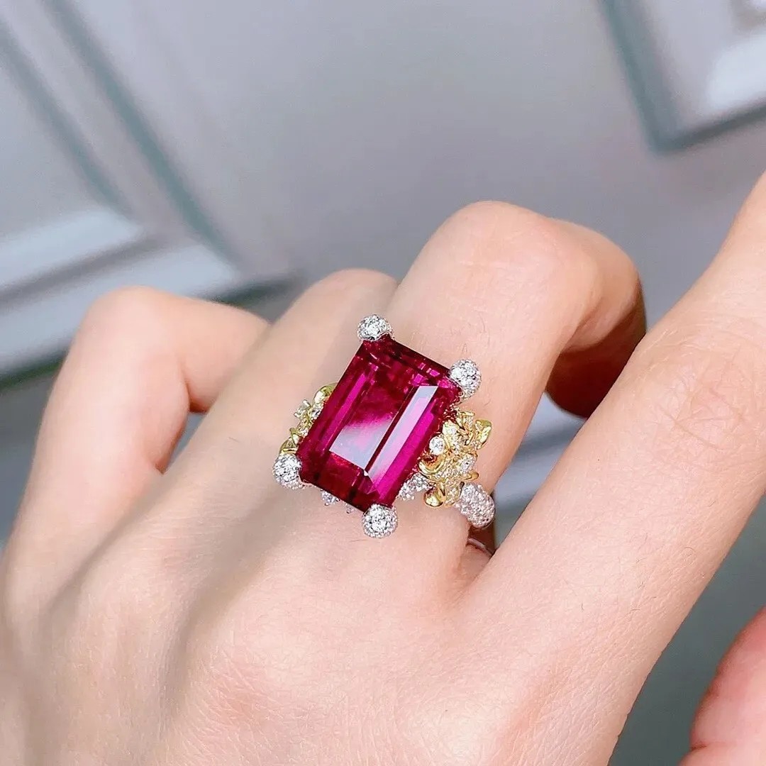 Fashion Rectangle Rose Red Tourmaline Rings For Women