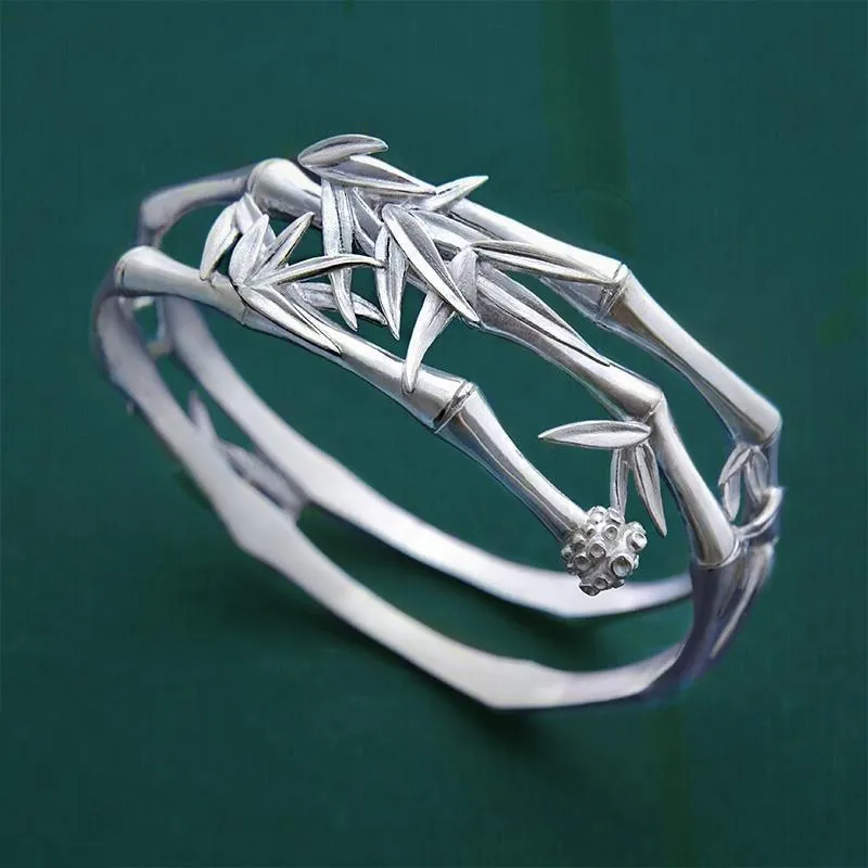 fashion retro ladies personality silver inlaid bamboo bracelet