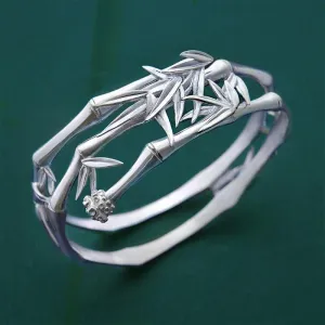 fashion retro ladies personality silver inlaid bamboo bracelet