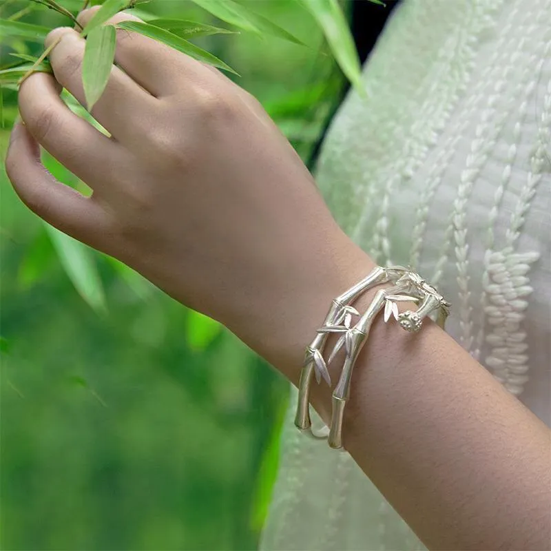 fashion retro ladies personality silver inlaid bamboo bracelet