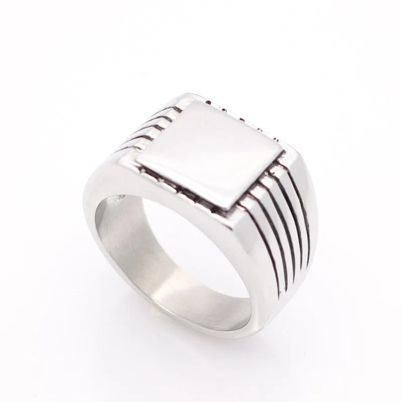 Fine Jewelry Men's High Polished Signet Solid Stainless Steel Ring 316L Stainless Steel Biker Ring For Men 18K Gold Jewelry