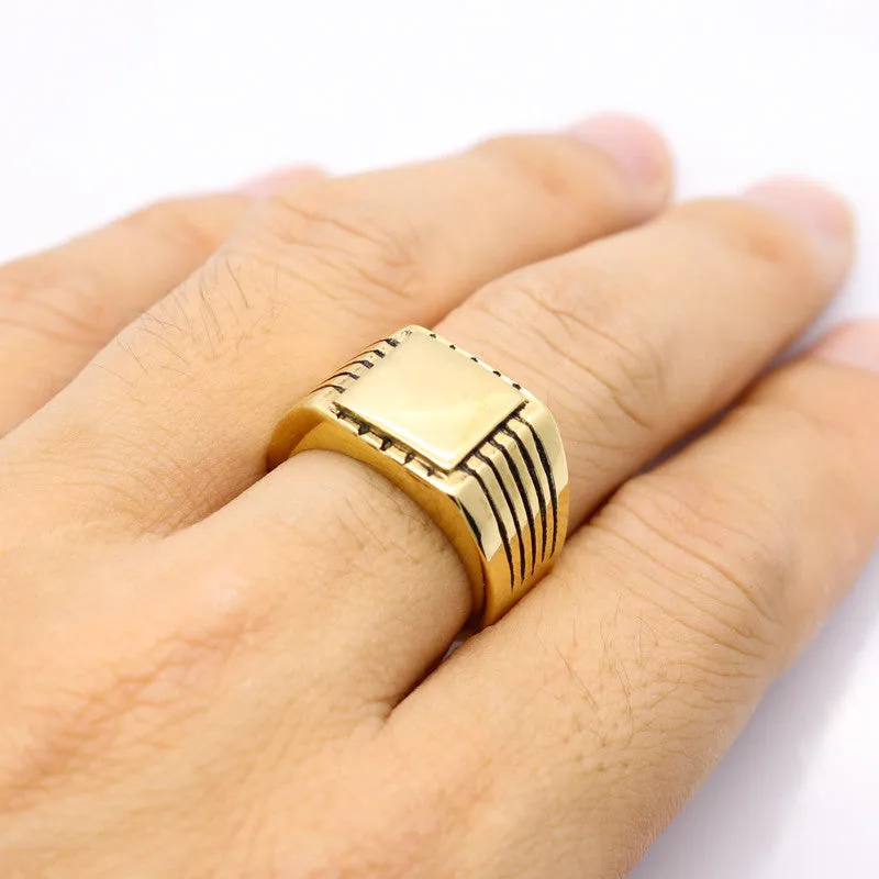 Fine Jewelry Men's High Polished Signet Solid Stainless Steel Ring 316L Stainless Steel Biker Ring For Men 18K Gold Jewelry