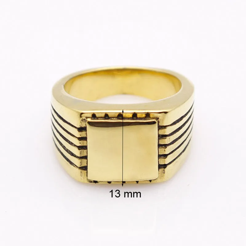 Fine Jewelry Men's High Polished Signet Solid Stainless Steel Ring 316L Stainless Steel Biker Ring For Men 18K Gold Jewelry