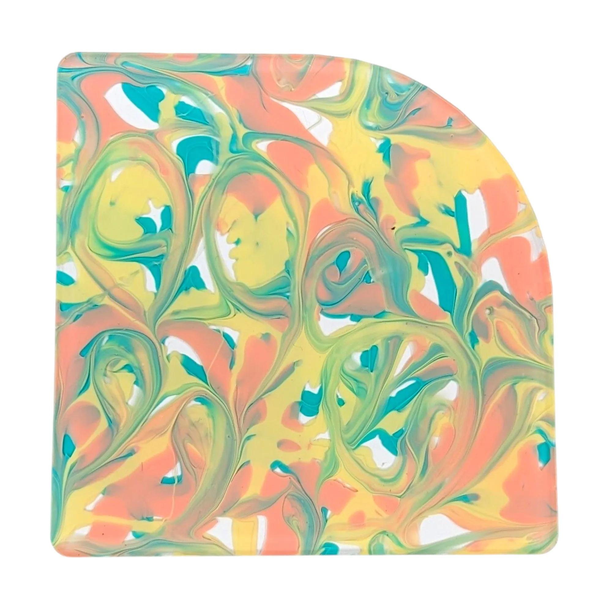 Flower Child Transparent Marble Swirl Pattern Cast Acrylic Sheet - 1/8 in - Clear, Green, Yellow, Orange/Coral/Peach, Gloss